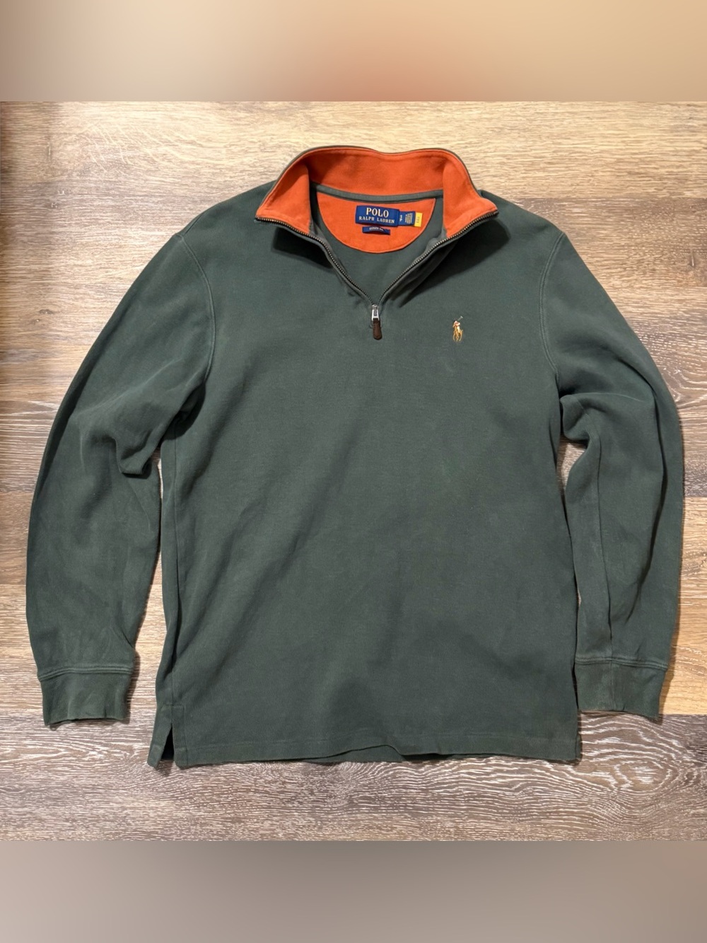 Polo Ralph Lauren Estate Rib Quarter Zip Pullover Small Green Rust Orange